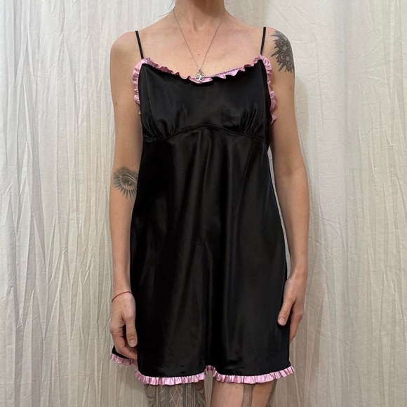 Victoria's Secret Angel Black and Pink Chemise Slip Dress Nighty Y2K Angel - Picture 2 of 8
